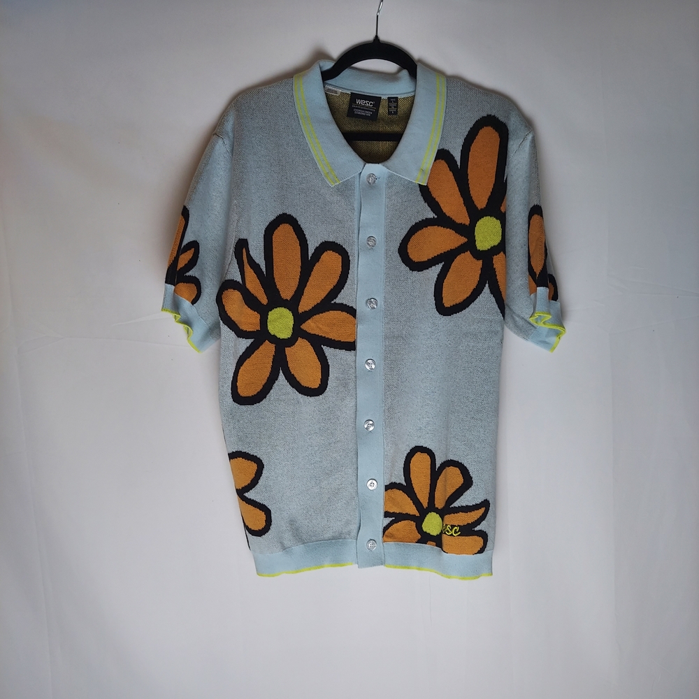 Kids Floral Button-Up Shirt - Gray and Orange
